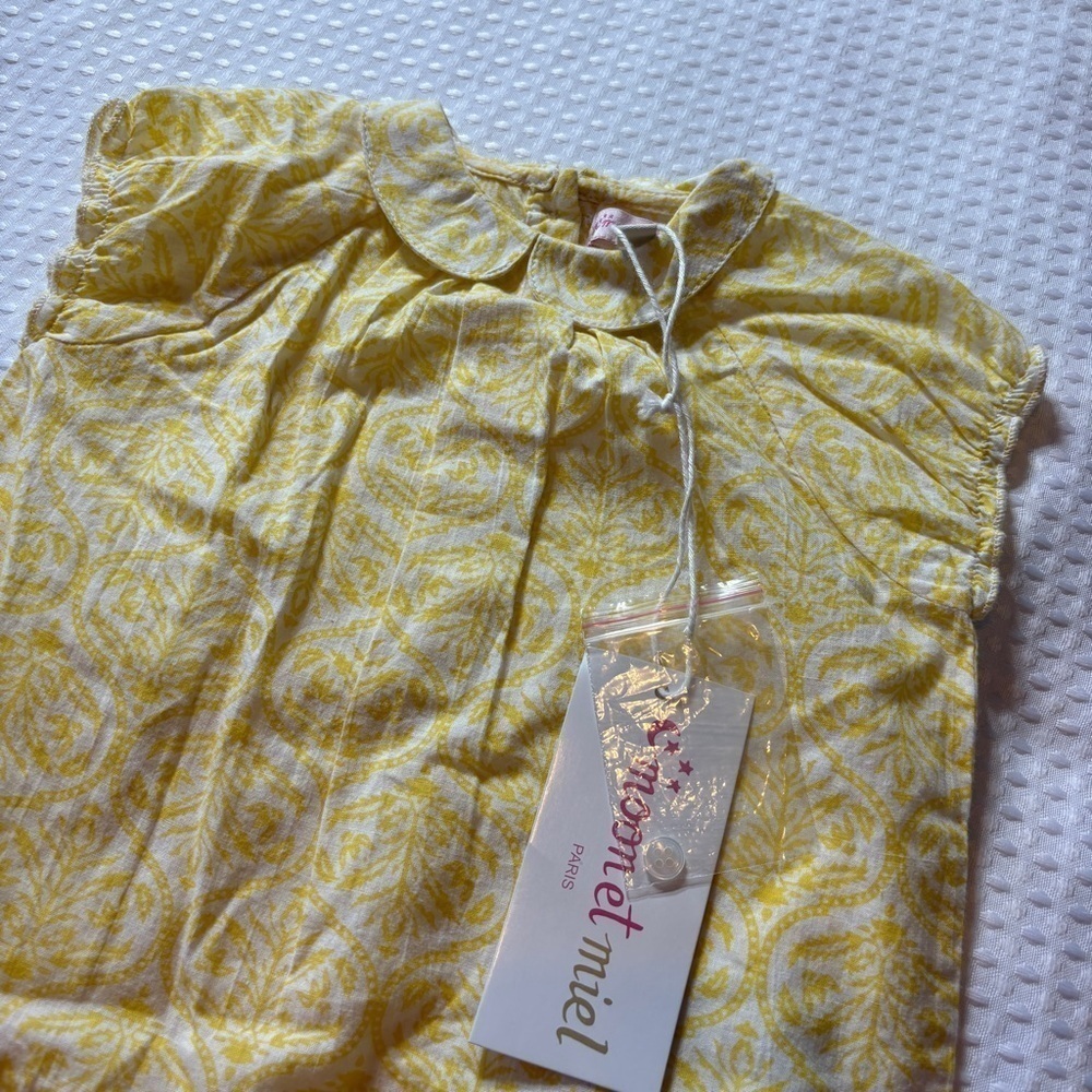 Moon et miel yellow and white collar dress 100% cotton ￼NWT - Picture 3 of 8